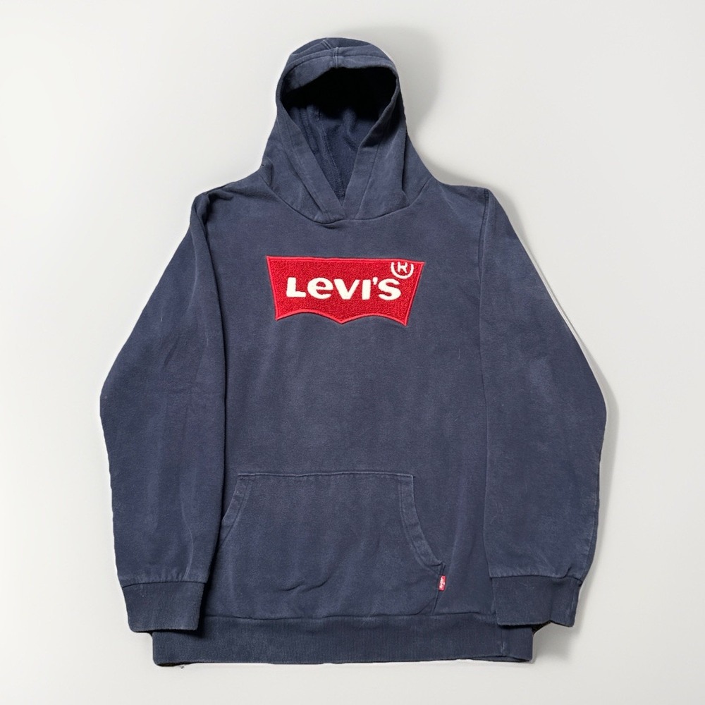 Levis Sweatshirt Youth XL Blue Embroidered Logo Pullover Hooded Athletic
